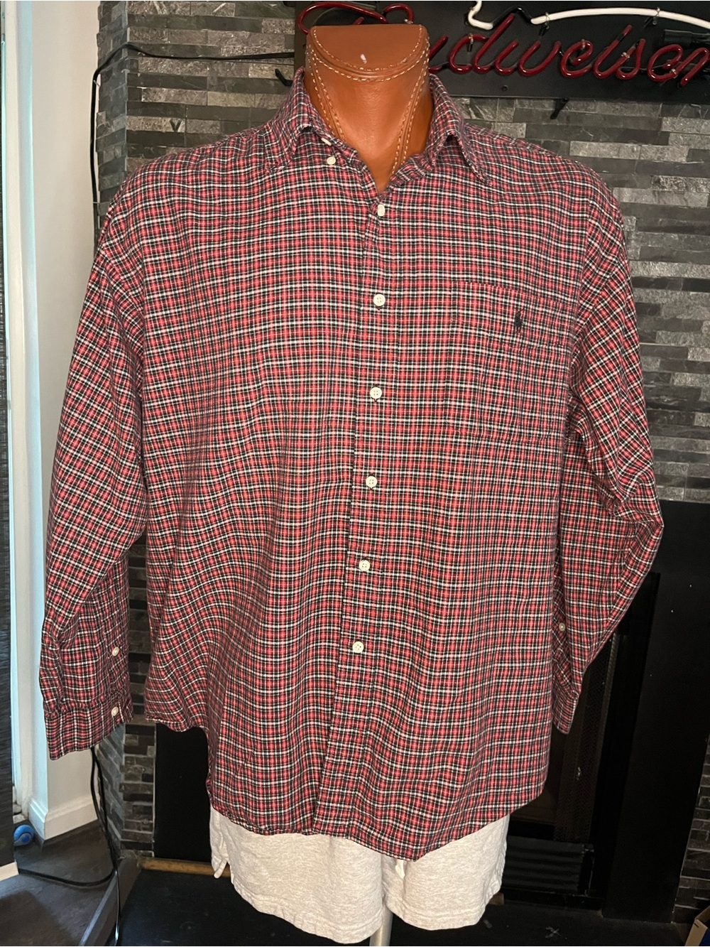 Ralph Lauren's Men's Red Plaid Button-Down Shirt - Classic Long Sleeve
